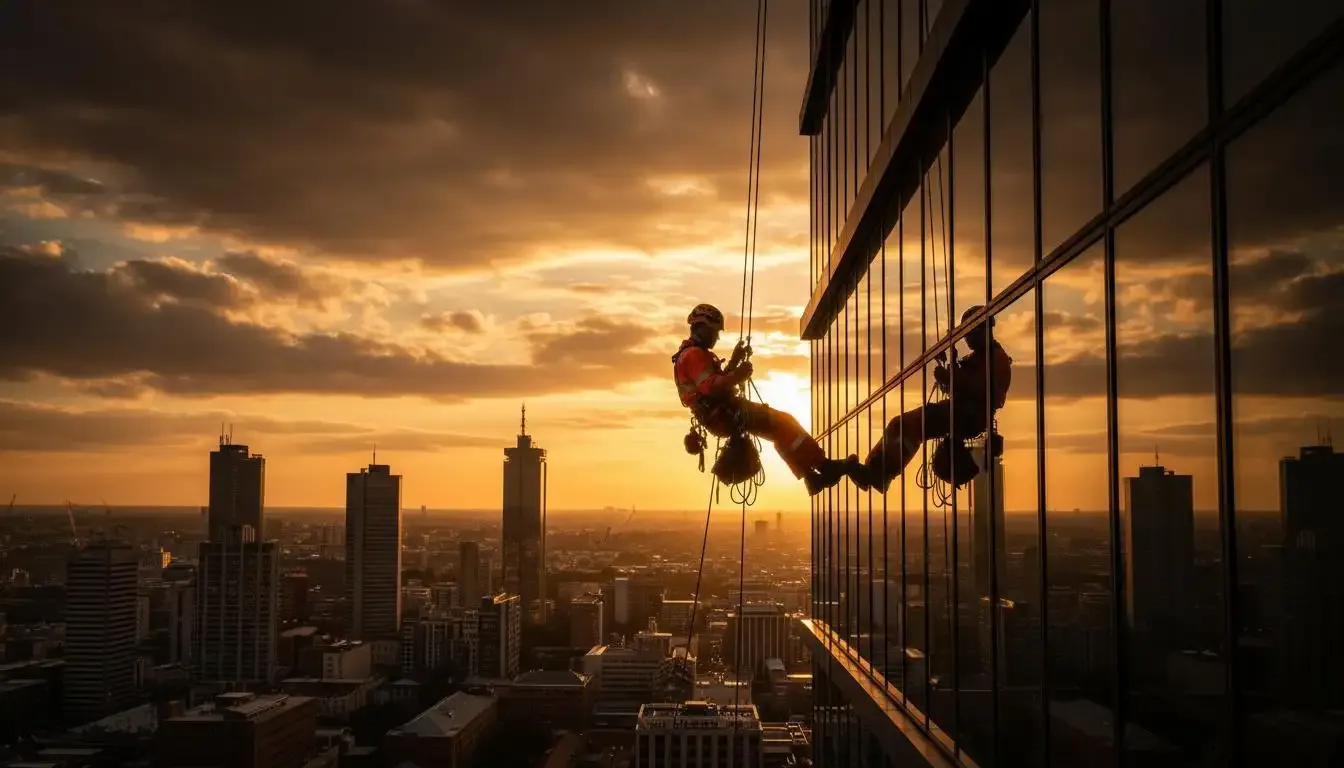 Rope access technician at work